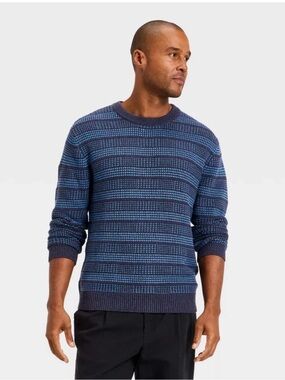 Men's Blue Patterned Crewneck Sweater size XL